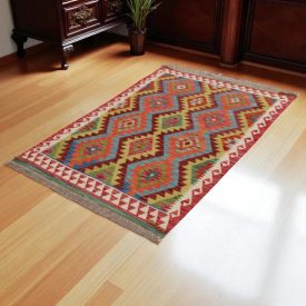Preproga Kilim Chobi 141x100 ročno tkani Afgan volneni kilim