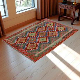 Kilim Chobi 153x104 cm – ročno tkani afganistanski kilim iz čiste volne