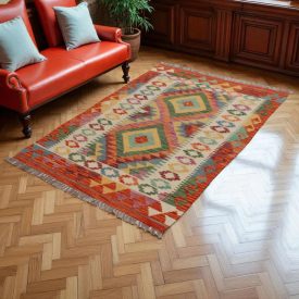 Preproga Kilim Chobi 145x100 ročno tkani Afgan volneni kilim