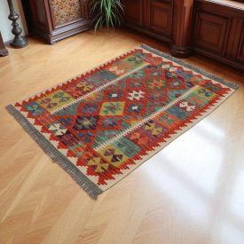 Preproga Kilim Chobi 148x100 ročno tkani Afgan volneni kilim