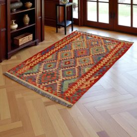 Volneni kilim Chobi 151x109 cm – tradicionalna afganistanska preproga