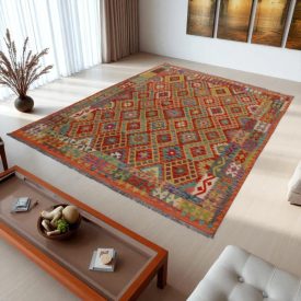 Preproga Kilim Chobi 205x287 ročno tkani Afgan volneni kilim