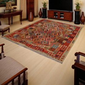 Preproga Kilim Chobi 238x299 ročno tkani Afgan volneni kilim