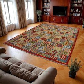   Preproga Kilim Chobi 259x350 ročno tkani Afgan volneni kilim