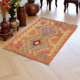 Preproga Kilim Chobi 87x63 ročno tkani afgan kilim iz volne
