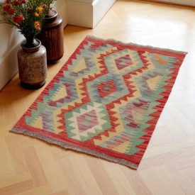 Preproga Kilim Chobi 64x90 ročno tkani afgan kilim iz volne