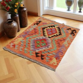 Preproga Kilim Chobi 95x67 ročno tkani afgan kilim iz volne