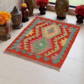 Preproga Kilim Chobi 90x66 ročno tkani afgan kilim iz volne