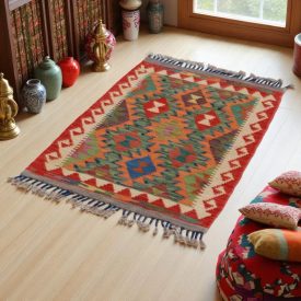 Preproga Kilim Chobi 96x66 ročno tkani afgan kilim iz volne