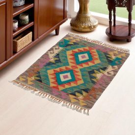 Preproga Kilim Chobi 79x62 ročno tkani afgan kilim iz volne
