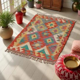Preproga Kilim Chobi 65x89 ročno tkani afgan kilim iz volne