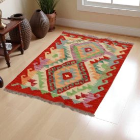 Preproga Kilim Chobi 67x92 ročno tkani afgan kilim iz volne