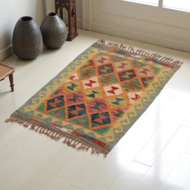 Preproga Kilim Chobi 65x98 ročno tkani afgan kilim iz volne