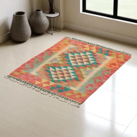 Preproga Kilim Chobi 74x64 ročno tkani afgan kilim iz volne
