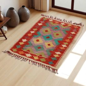 Preproga Kilim Chobi 89x61 ročno tkani afgan kilim iz volne