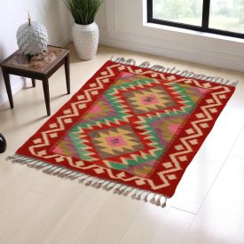 Preproga Kilim Chobi 85x60 ročno tkani afgan kilim iz volne