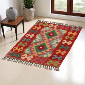 Preproga Kilim Chobi 85x59 ročno tkani afgan kilim iz volne