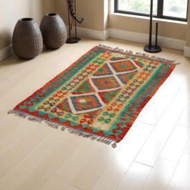 Preproga Kilim Chobi 77x124 ročno tkani afgan kilim iz volne