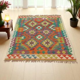 Etnična preproga kilim 163x105 ročno tkani volneni kilim