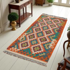 Preproga Kilim Chobi 76x202 ročno tkani afgan kilim iz volne