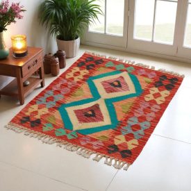 Preproga Kilim Chobi 88x64 ročno tkani afgan kilim iz volne