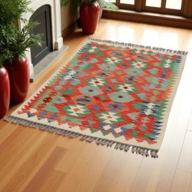 Preproga Kilim Chobi 147x100 ročno tkani afgan kilim iz volne