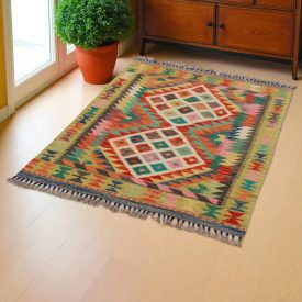 Etnična preproga kilim 131x93 ročno tkani volneni kilim