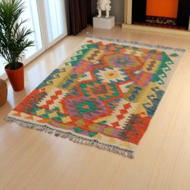 Preproga Kilim Chobi 83x128 ročno tkani afgan kilim iz volne