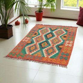 Kilim preproga Afghan 148x102 ročno tkana volnena preproga kilim