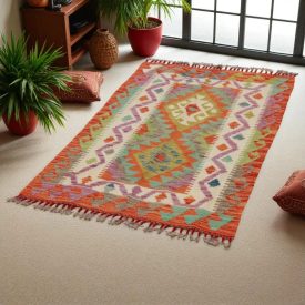Preproga Kilim Chobi 131x81 ročno tkani afgan kilim iz volne