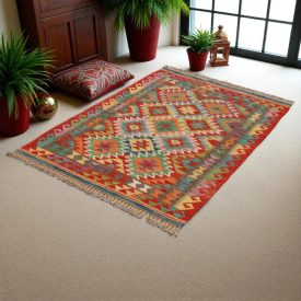 Preproga Kilim Chobi 148x102 ročno tkani afgan kilim iz volne
