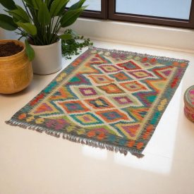 Preproga Kilim Chobi 119x89 ročno tkani afgan kilim iz volne