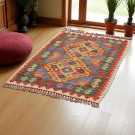 Preproga Kilim Chobi 117x87 ročno tkani afgan kilim iz volne