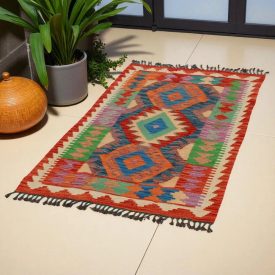 Preproga Kilim Chobi 126x80 ročno tkani afgan kilim iz volne