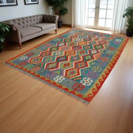 Ročno tkani afgan Kilim Chobi 211x302 cm – velika preproga