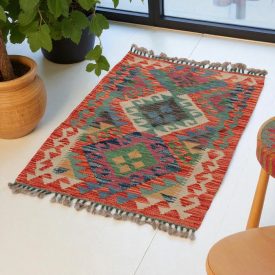 Preproga Kilim Chobi 94x66 ročno tkani afgan kilim iz volne