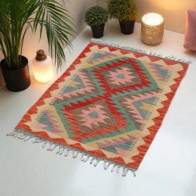 Ročno tkana kilim preproga Chobi 91x62 cm – afganistanski slog