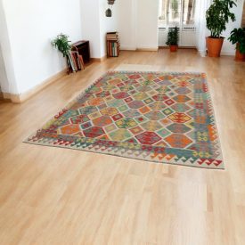 Afghan Kilim Chobi 210x295 cm – ročna izdelava, etnični vzorec