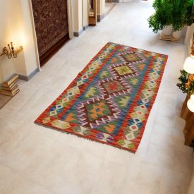   Ročno tkana tekači preproga Kilim Chobi 80x207 afgan volneni kilim