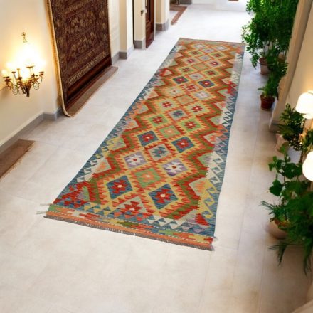Ročno tkana tekači preproga Kilim 86x378 afgan volneni kilim