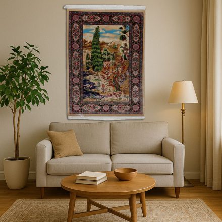 Svilena preproga Vrtni motiv bež 100x150 Iranska svilena preproga iz viskoze