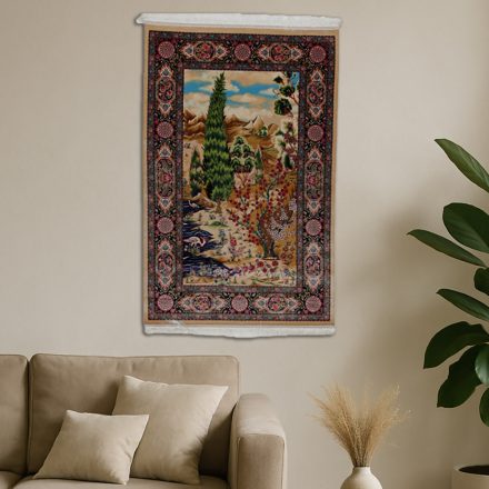Svilena preproga Vrtni motiv bež 80x120 perzijska preproga iz viskozne svile