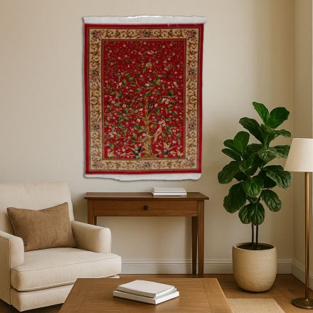 Svilena preproga Drevo življenja 100x150 cm – škrlatno rdeča iranska viskozna preproga