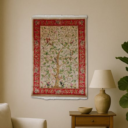Svilena preproga motiv Drevesa življenja bež 80x120 perzijska preproga iz viskozne svile