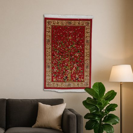 Svilena preproga motiv Drevesa življenja bordó 80x120 visokokakovostna viskozna svilena preproga iz Irana