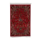 Svilena preproga Lov 60x90 cm – bordo viskozna iranska preproga z lovskim motivom