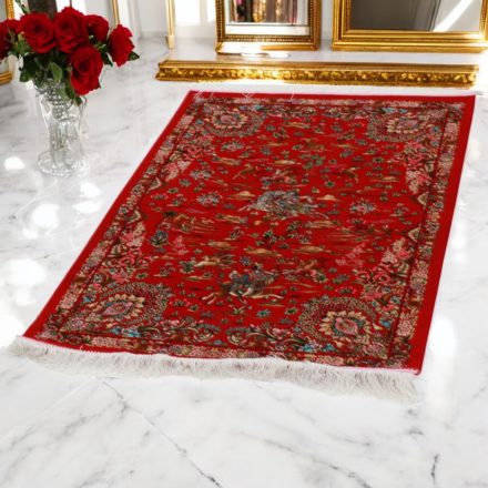Svilena preproga Lov bordó 80x120 perzijska preproga iz viskozne svile