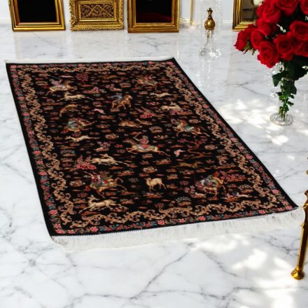 Svilena preproga Lov modra 100x150 Iranska svilena preproga iz viskoze