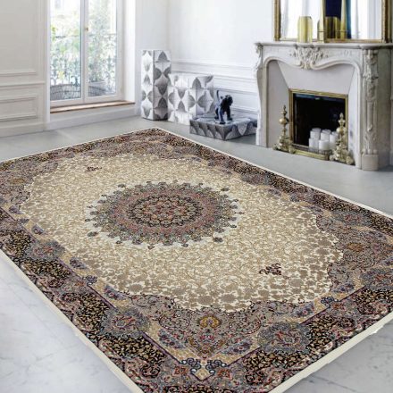 Perzijska preproga KERMAN bež 200x300 elegantna preproga za dnevno sobo iz akrila