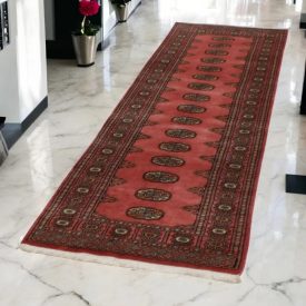 Tekač preproga Bukhara roza 76x242 ročno vozlana preproga za hodnik